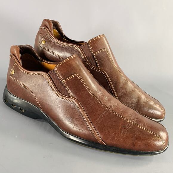 COLE HAAN Size 9.5 Brown Contrast Stitch Leather Slip On Loafers - Picture 1 of 8